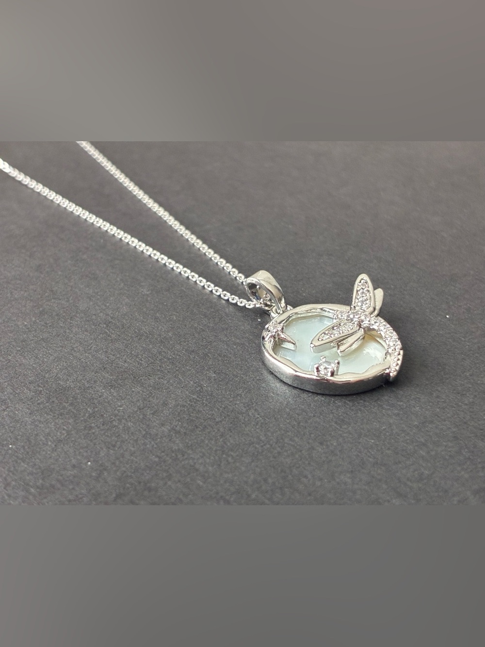 Silver Dragonfly Pendant Necklace- 925 Sterling Silver Chain 20”